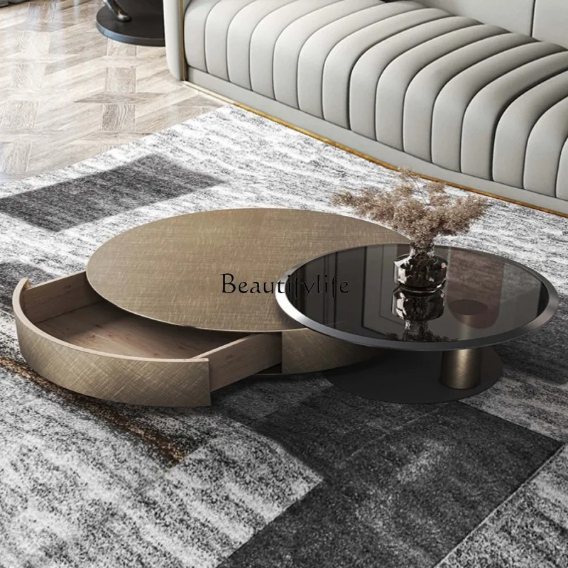 Simple small apartment household living room bronze coffee table Italian stainless steel combination