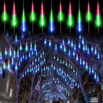 LED 32/24/16/8 Tubes Meteor Shower String Light Outdoor Fairy Lights Street Party yard Garland Christmas Tree Decoration Wedding