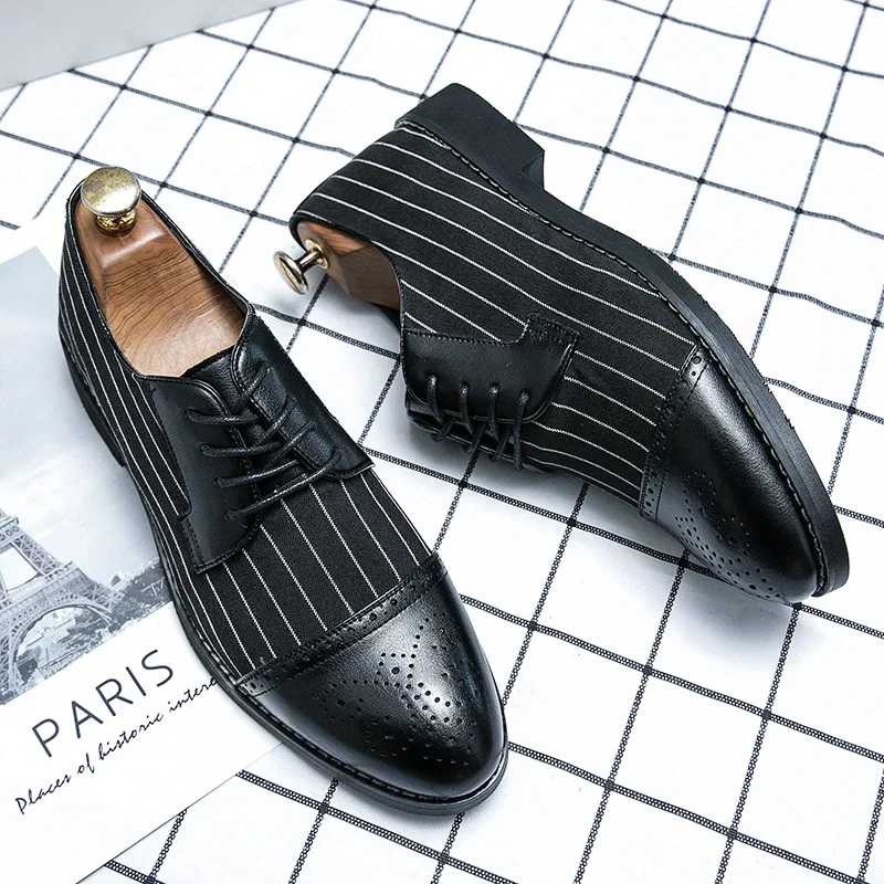 

Men's Striped Formal Shoes Fashionable and Versatile Men's Party Shoes Men's Work and Attendance Shoes