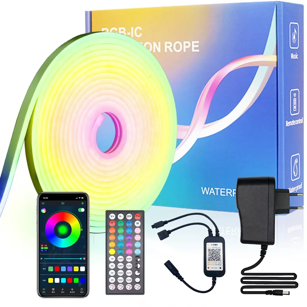 LED rainbow color changing RGB neon flexible soft light strip, intelligent Bluetooth voice control, racing water chasing light 2