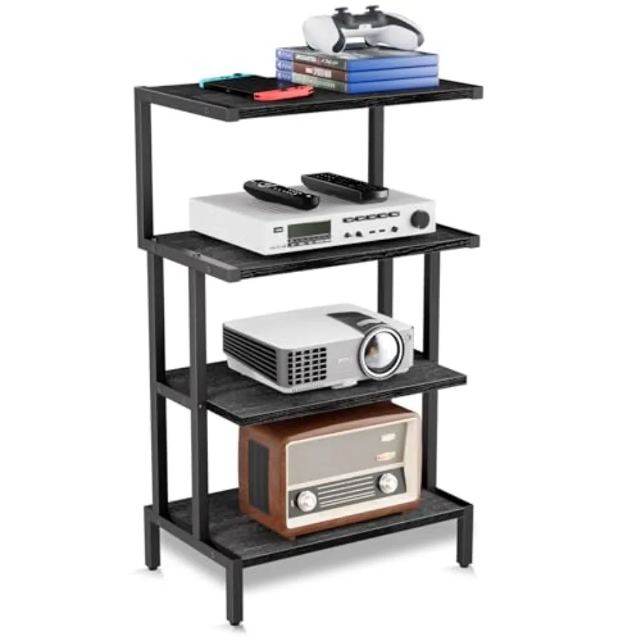 Media Stand Gaming Shelf 4 Tier Small Electronics Shelves Video Game Console Organizer Cabinet Wood Stereo Racks AV Shelves for