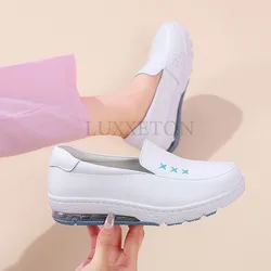 Genuine Leather Air Cushion Nurse Shoes for Women Spring New Soft Sole Breathable Anti Slip Flat Bottomed Medical Shoes