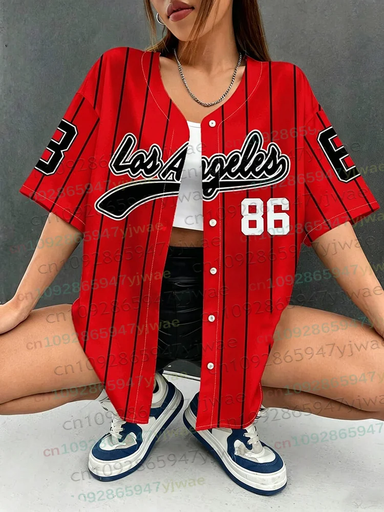 Summer Los Angeles 86 Stripe 3D Print Streetwear Baseball Shirt For WomenMen Hip Hop Sport Oversize Name Tag Baseball Jersey