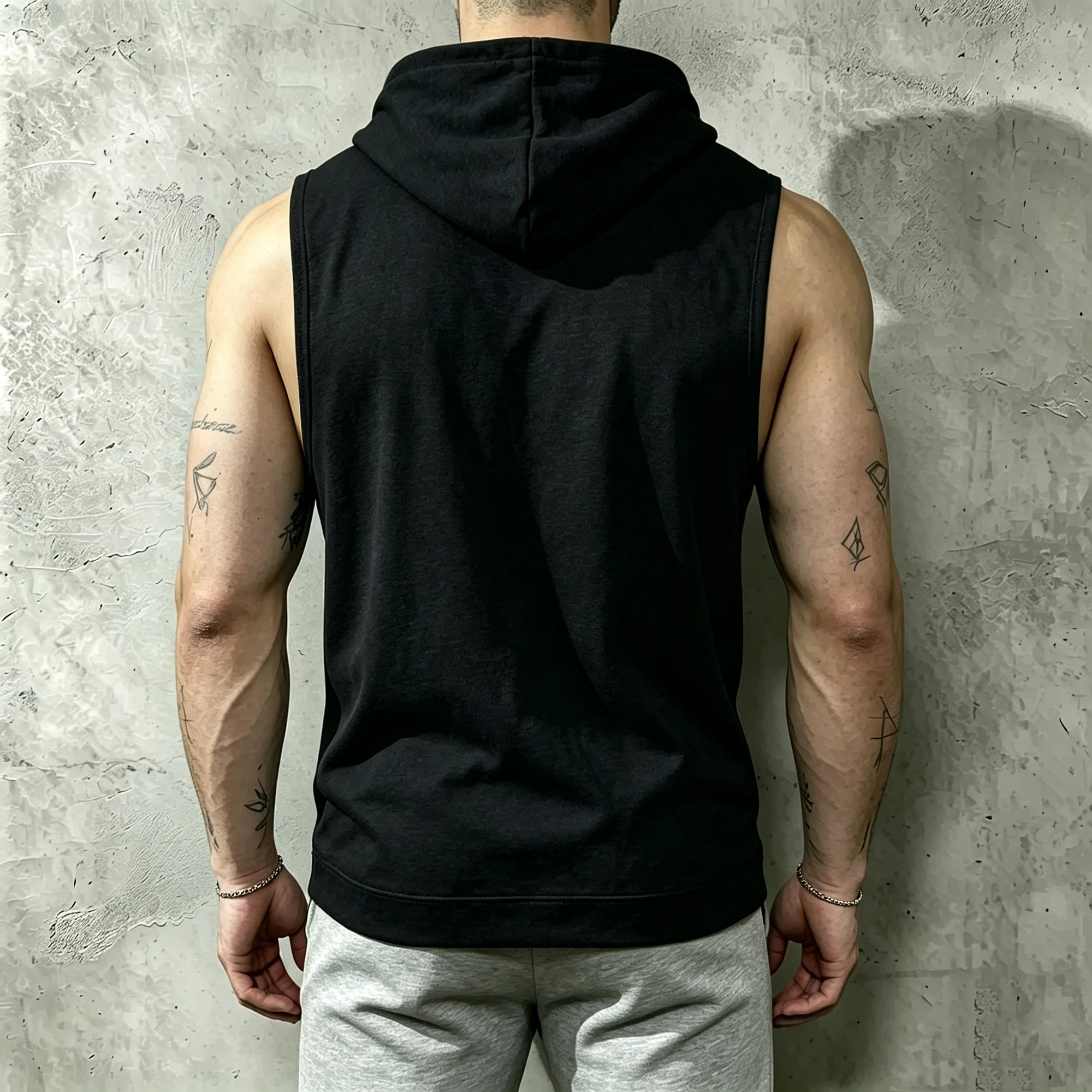 Men Sleeveless Hooded Tank Top Smile Now Cry Later Tragedy Comedy Mask Graphic Black Hood Vest, Breathable Muscle Fit Gym Streetwear Sleeveless Hood Shirt view 3
