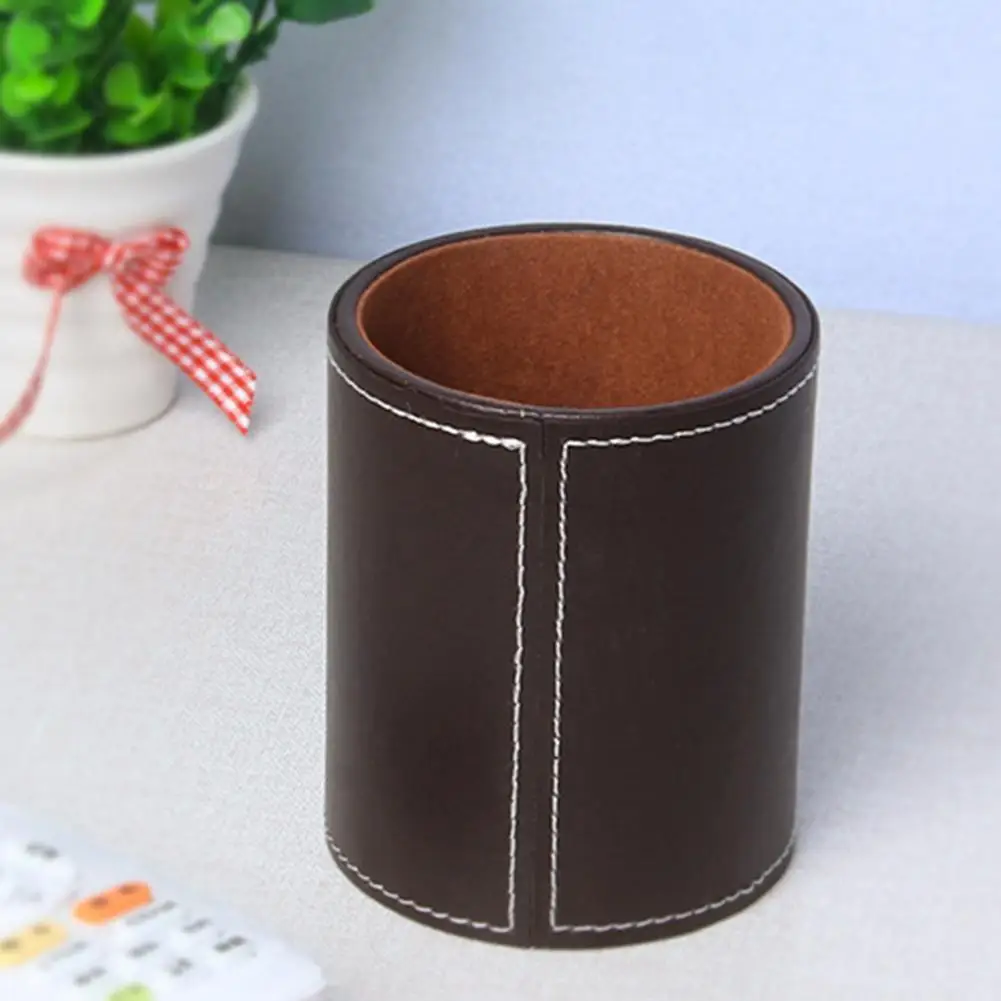 Useful Faux Leather Pen Container Wear Resistant All-Purpose Makeup Brush Pen Ruler Pencil Storage Jar Multipurpose