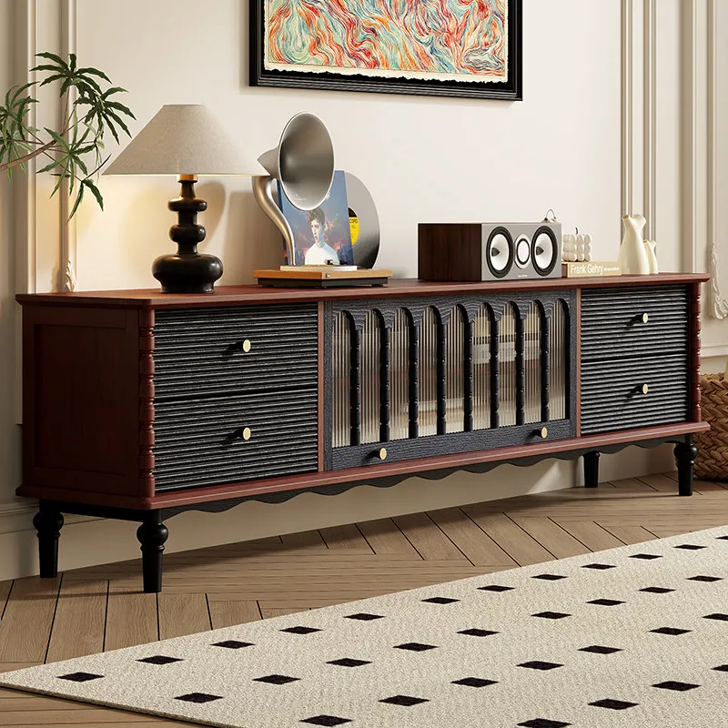 

Retro pure solid wood TV cabinet coffee table combination home floor living room floor cabinet wall locker