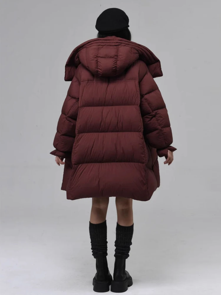 Luxury Thick warm duck down jacket with hooded Women's Oversize 2025 Winter Fashion Mid-length puffer coat Female INKEO DJ576