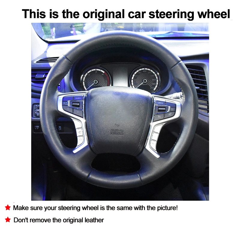Hand Stitching Car Steering Wheel Cover Wrap for Mitsubishi L200 Outlander PHEV Shogun Sport Pajero Triton 2015-2022