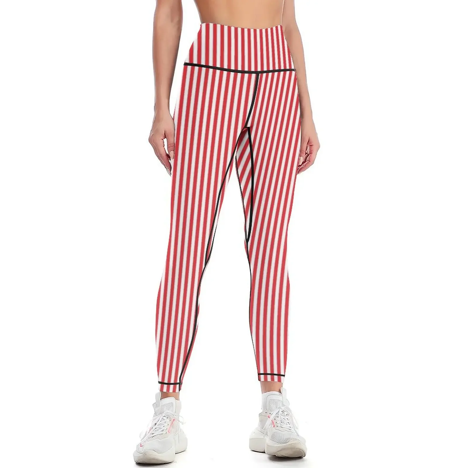 

THINNER RED WHITE VERTICAL STRIPE Leggings Women's sports pants sports for push up Women's gym Women sportwear Womens Leggings