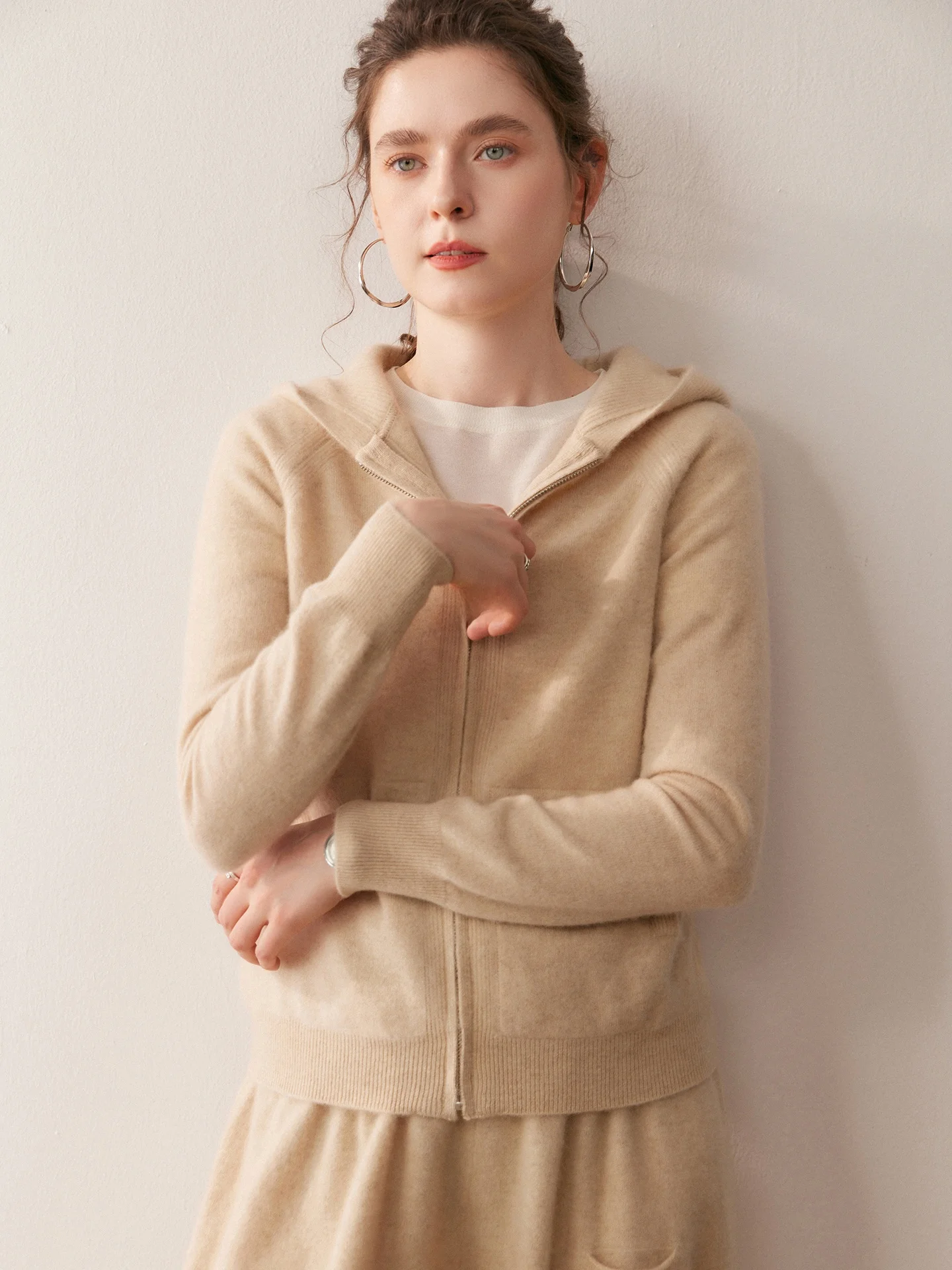 

Ladies' Zipper Knitted Open Cardigan Loose Lazy Sle Camere Sweater Simple Color Faionable Match All Weather Hat