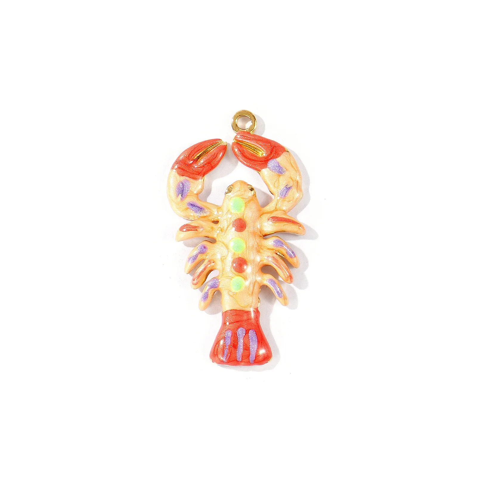 2 Stück Edelstahl-Hummel-Anhänger, 18 Karat vergoldet, mehrfarbige Emaille, perlmuttartige Charms für DIY-Halsketten-Schmuckherstellung – Detail 1