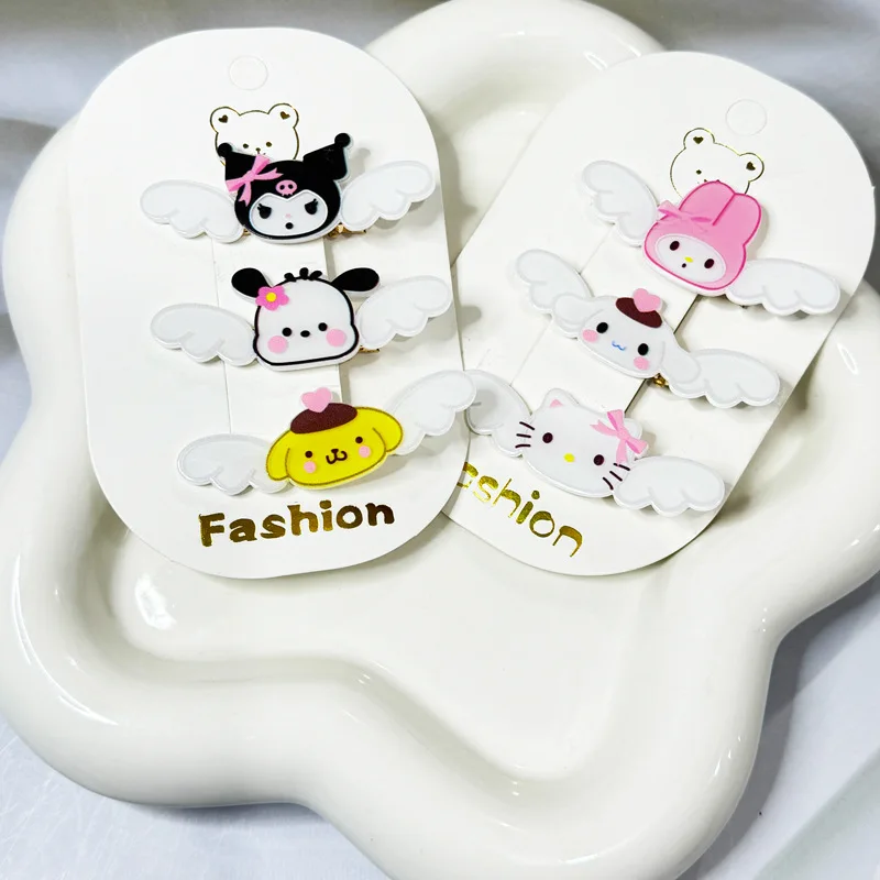 Sanrio Wing Shaped Hair Clip for Women Cute Figure Hello Kitty Cinnamoroll Melody PVC Hairpin Cartoon Fashion Hair Accessories