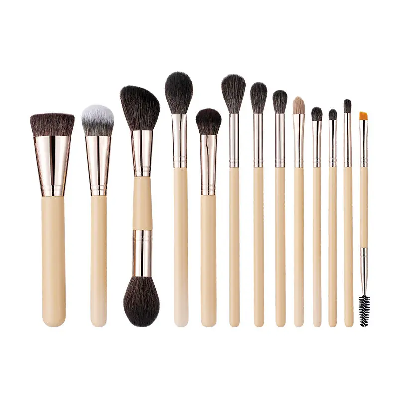 13-teiliges professionelles Make-up-Pinsel-Set aus Karamell, doppelseitigem Ziegenhaar, vegane Pinsel für den Salon und den Heimgebrauch