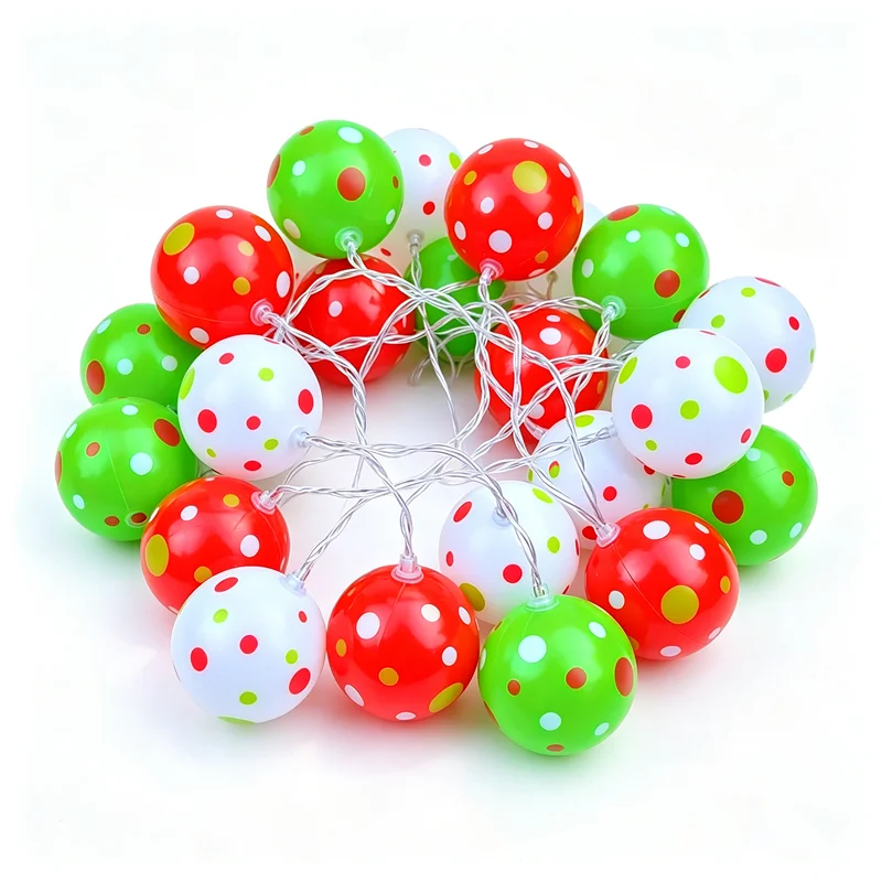 Christmas Ball String Lights, Colorful Polka Dot & Striped Xmas Ornament Globe Lights, Battery Operated LED Fairy Lights