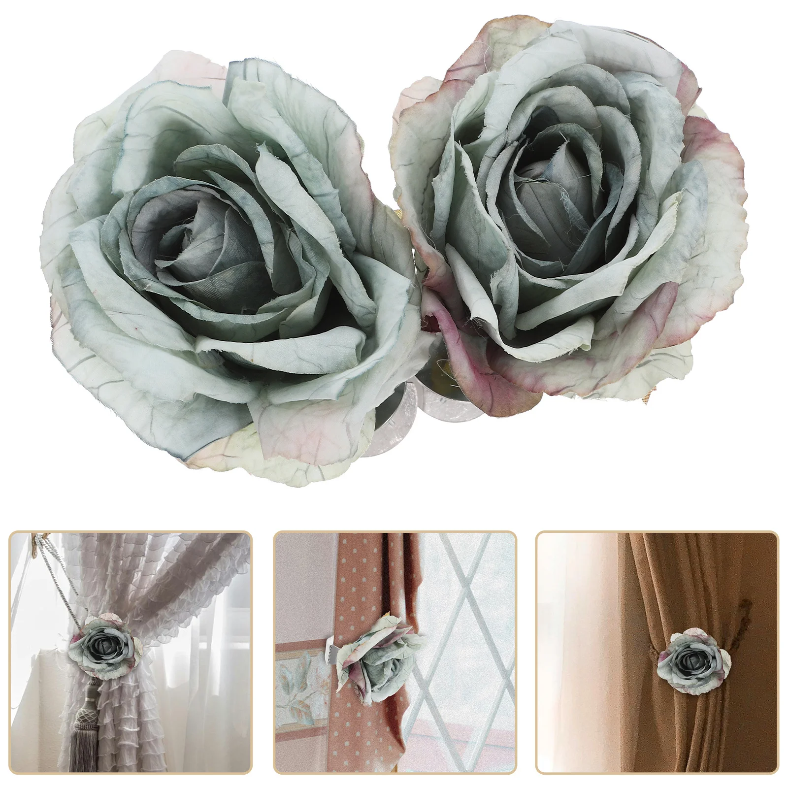 

2Pcs Curtain Tieback Clamp Rose Flower Design Stainless Steel Cloth Material Easy to Use for Living Room Bedroom Home Office