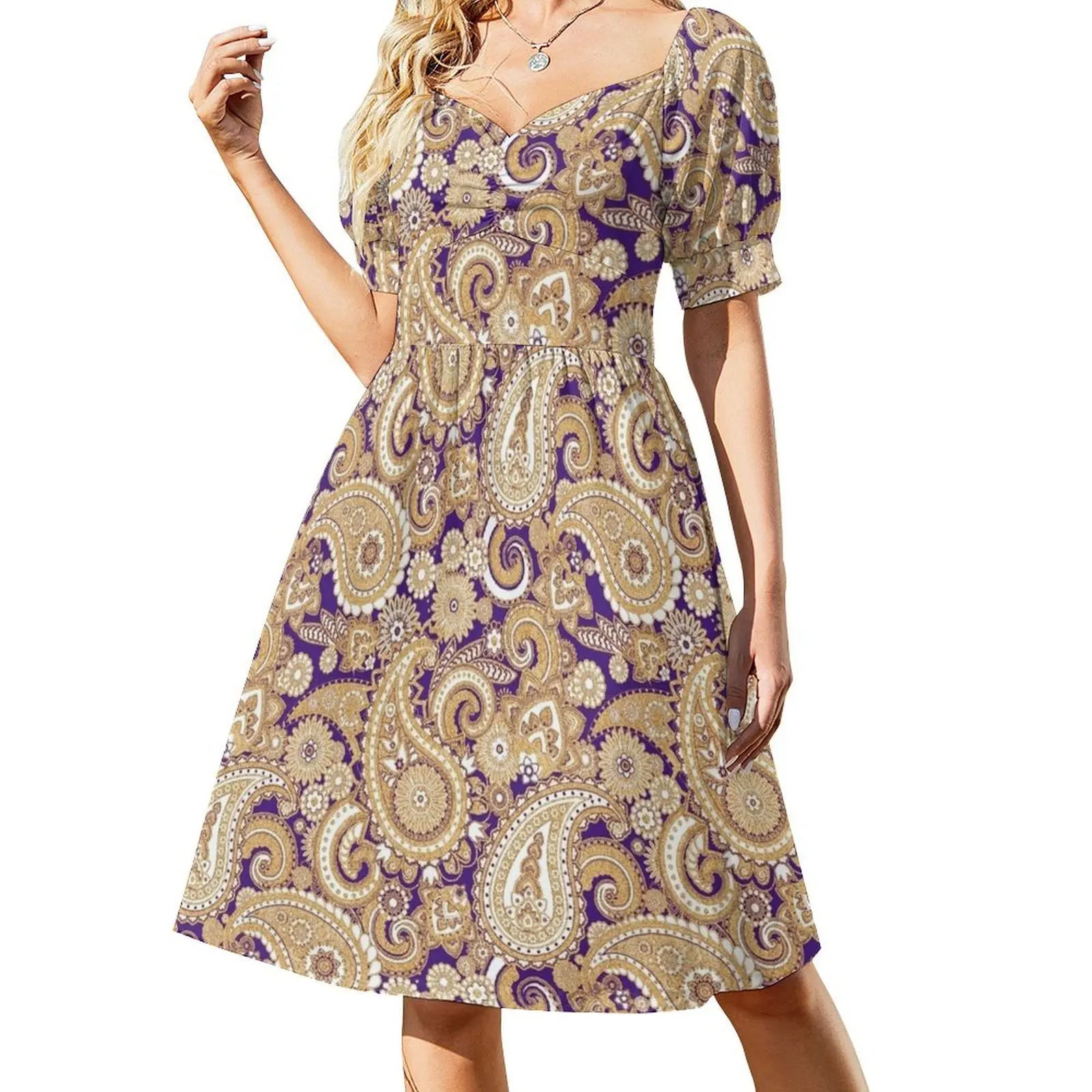 

Paisley Game Day Dress Purple and Gold Short Sleeved Dress Summer women's clothing summer dress woman 2025 trendy