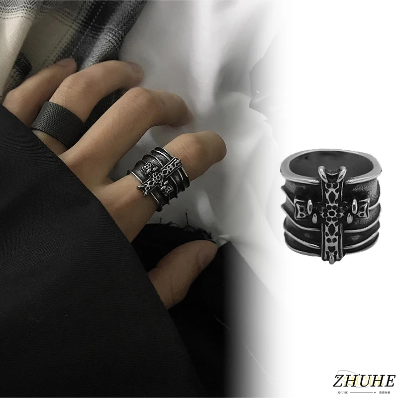 

ZHUHE Dark Retro Design Cross-shaped Ring, Trendy And Individual Hip-hop Cold Style Jewelry Accessory
