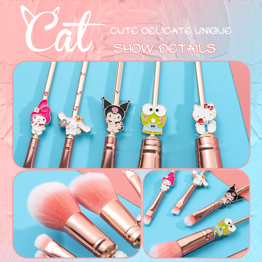 5-piece set of cartoon cute Hello Kitty makeup brushes, Melove eye shadow brushes, holiday gifts for girls makeup beginners