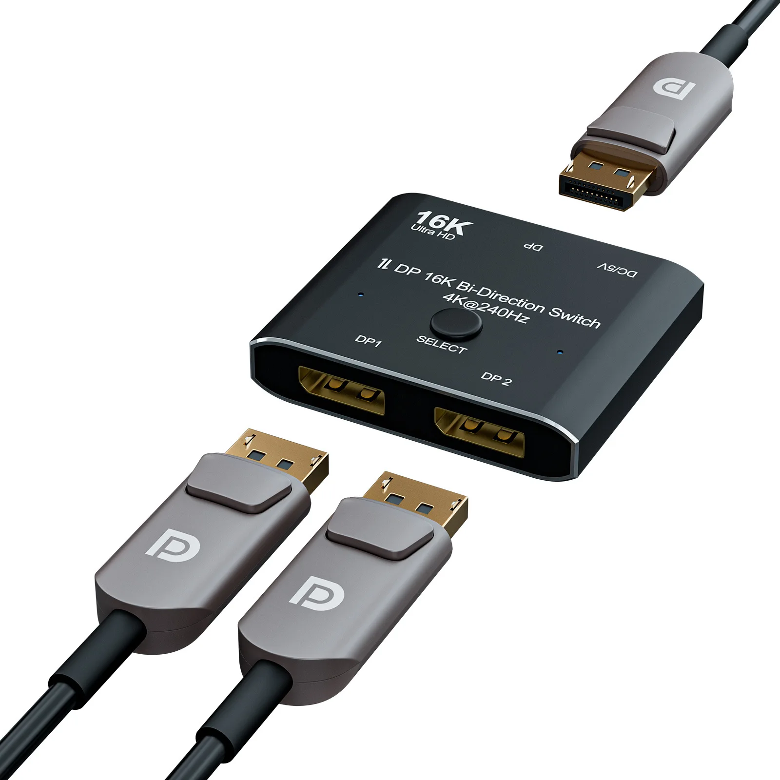 DisplayPort 2.0 Switcher 16K@60hz 4K@240hz DP to DP Switch Splitter 80Gbps HDR 3D for Monitor Video PC Laptop TV DP 2.0 Cable