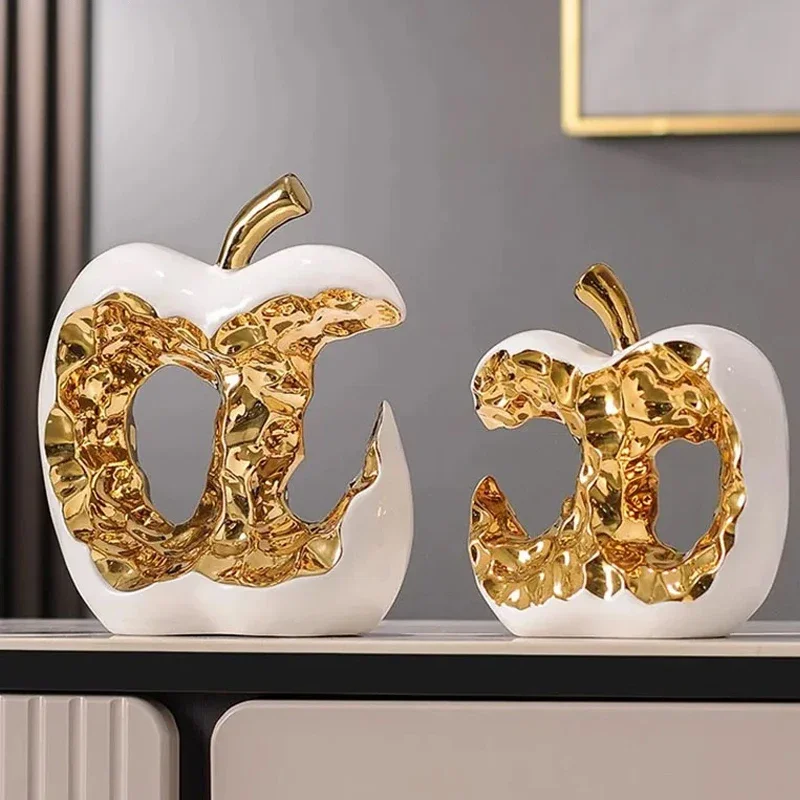 Gold-plated Ceramic Apple Hollowed-out Handicraft Sculpture Desk Decoration Creative Apple Statue Room Aesthetic Decoration