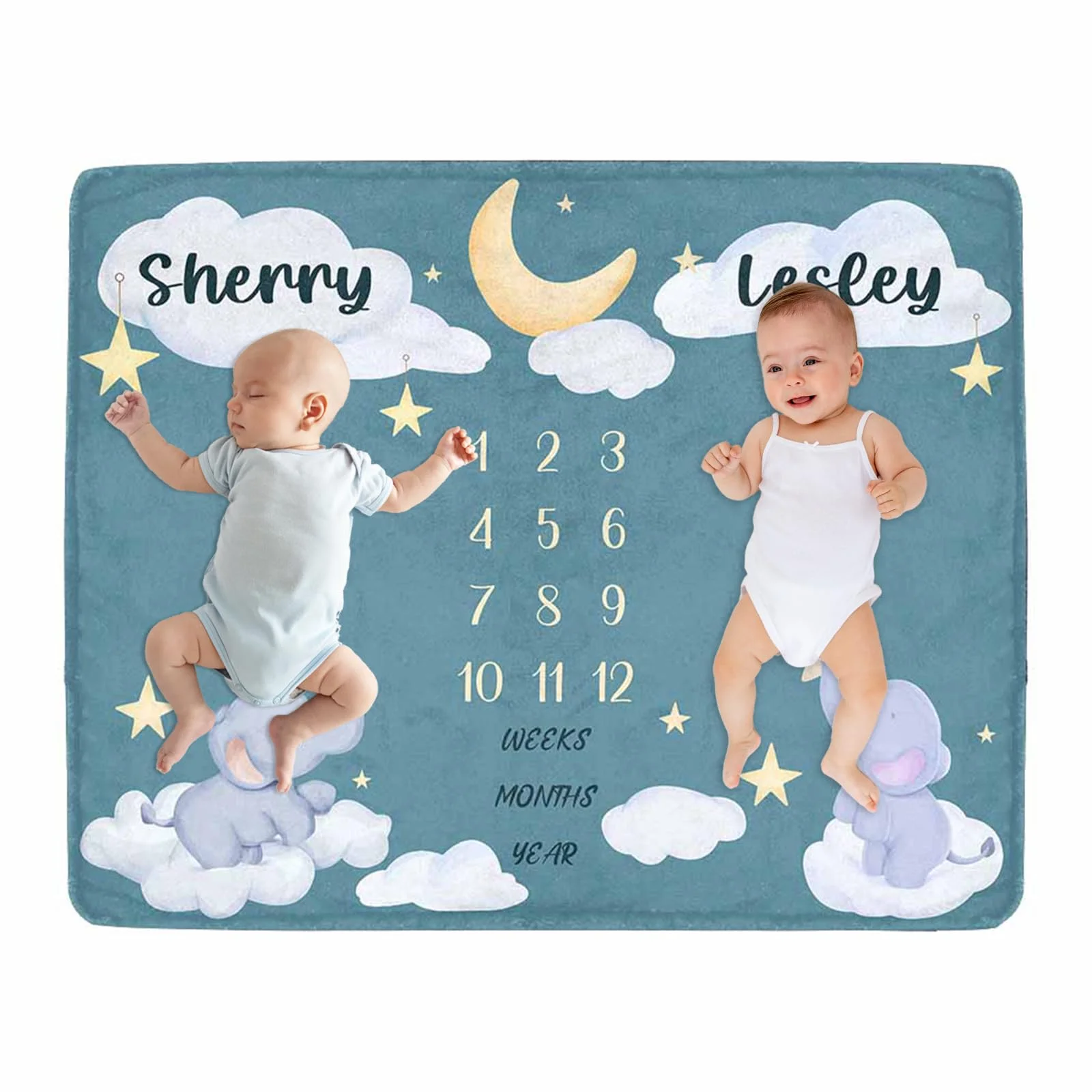 VIKAMA Twin Baby Milestone Blanket Personalized Fun Commemorative Photography Background Blanket Baby Shower Memory Gift