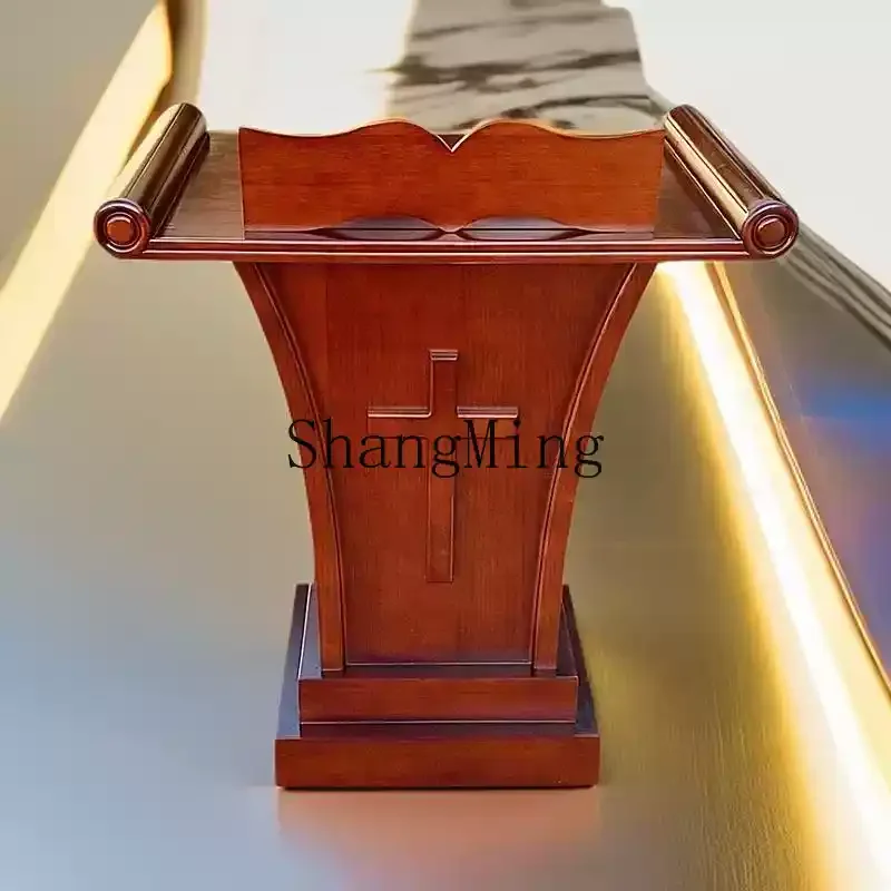 HJ طاولة محاضرات الكنيسة الجديدة المصنوعة من الخشب الصلب وطاولة المضيف وحامل قراءة عجلة عالمي مخفي متحرك