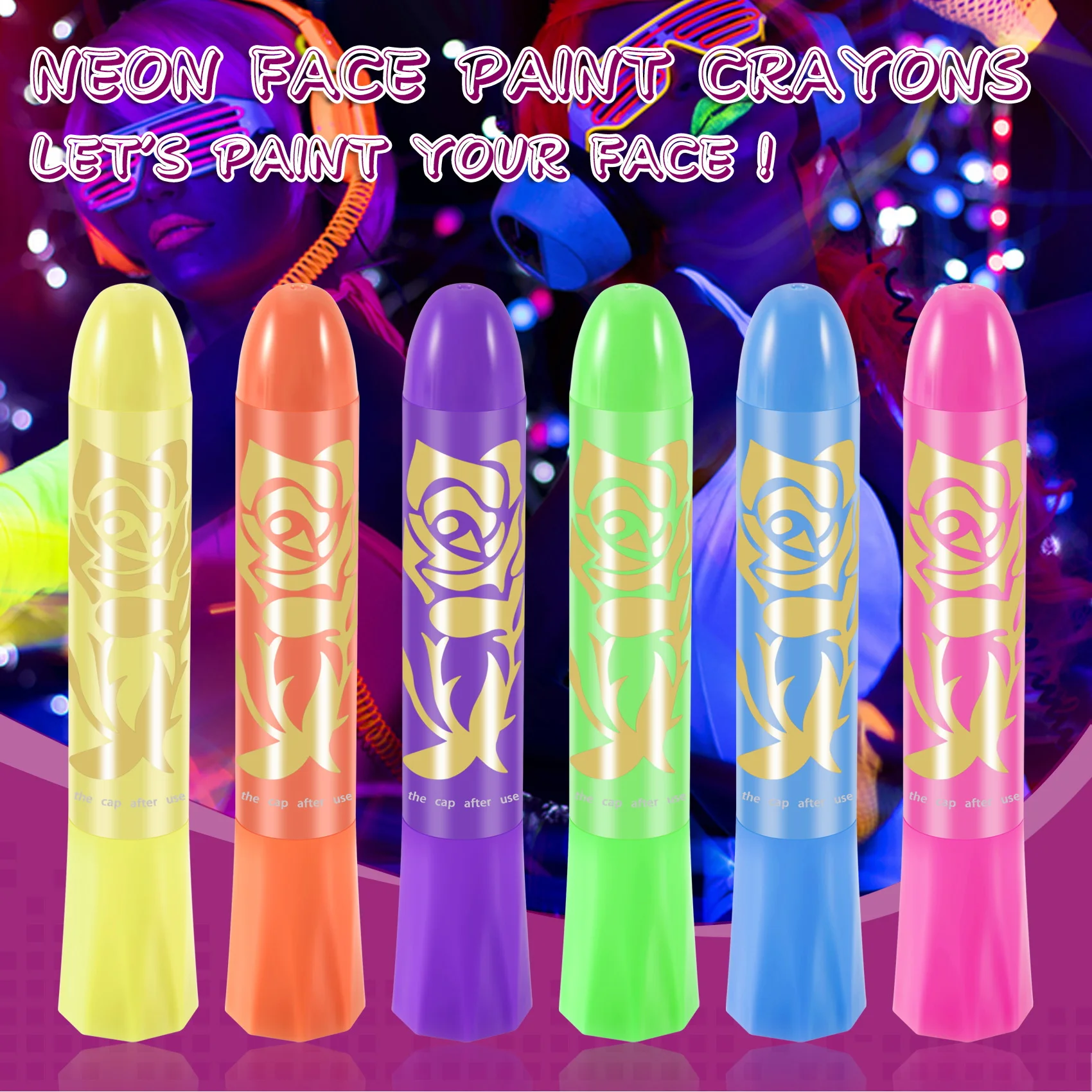 Professional Glow In The Dark Face Body Paint Glow Sticks Markers Makeup Face Painting Kits, For Halloween And Parties