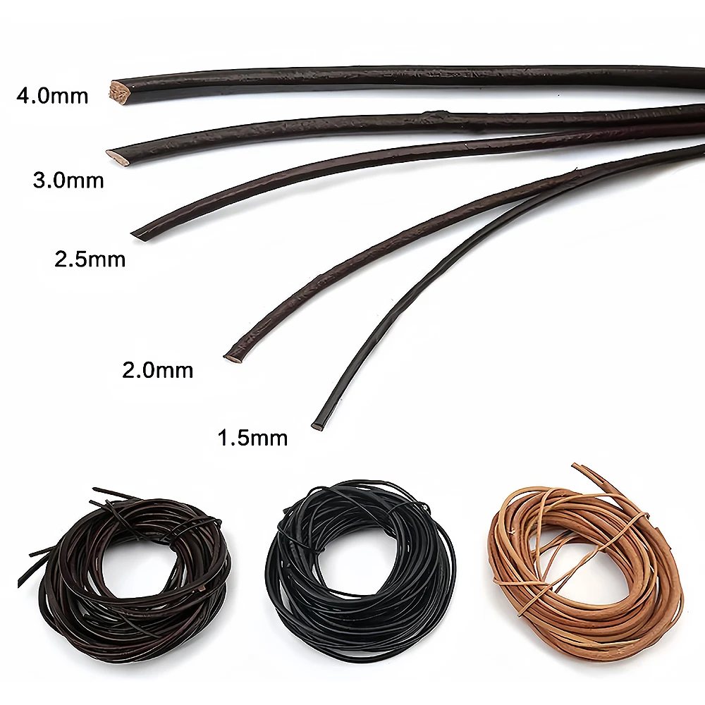 5m/lot 1-4mm Genuine Cow Leather Round Thong Cord DIY Bracelet Findings Rope String For Necklace Jewelry Making Accessories