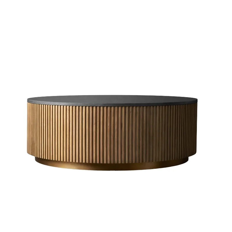 Finnley America Vintage Modern White Mable Oak Wooden Metal Base Round Coffee Table Arhaus Furniture of One-stop Solution