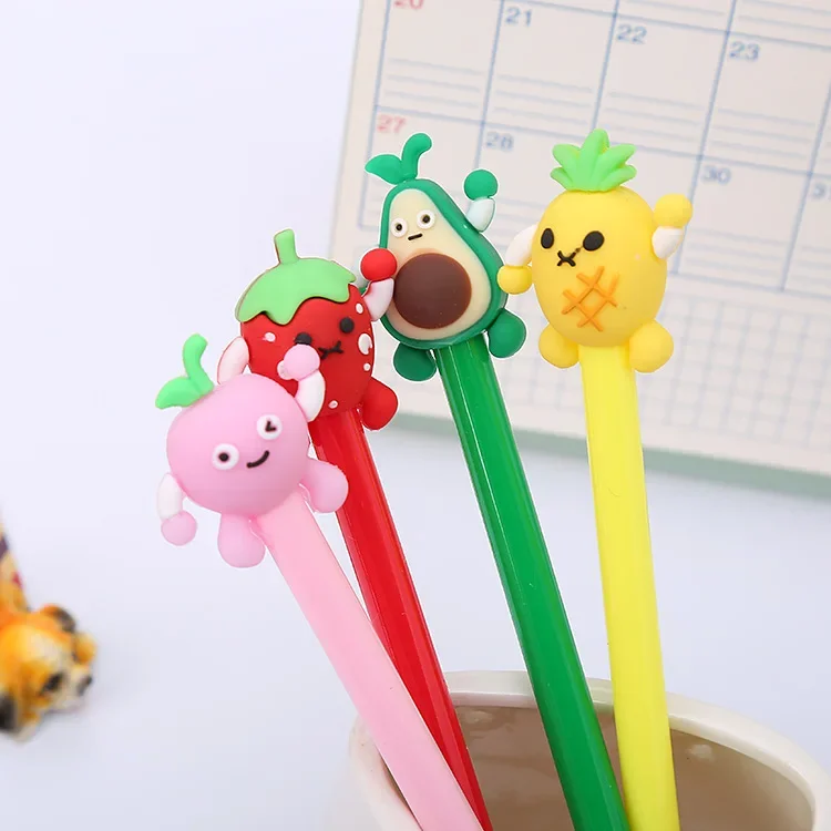 A 50PCS Cute Fruit Neutral Pen, Creative Silicone Head Stationery Student Silicone Head Neutral Pen Signature Pen