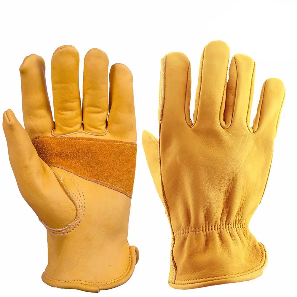 

1Pair Cycling Gloves Premium Cattlehide Skidproof Work Protection for Industrial Manufacturing Gardening Labour Yellow