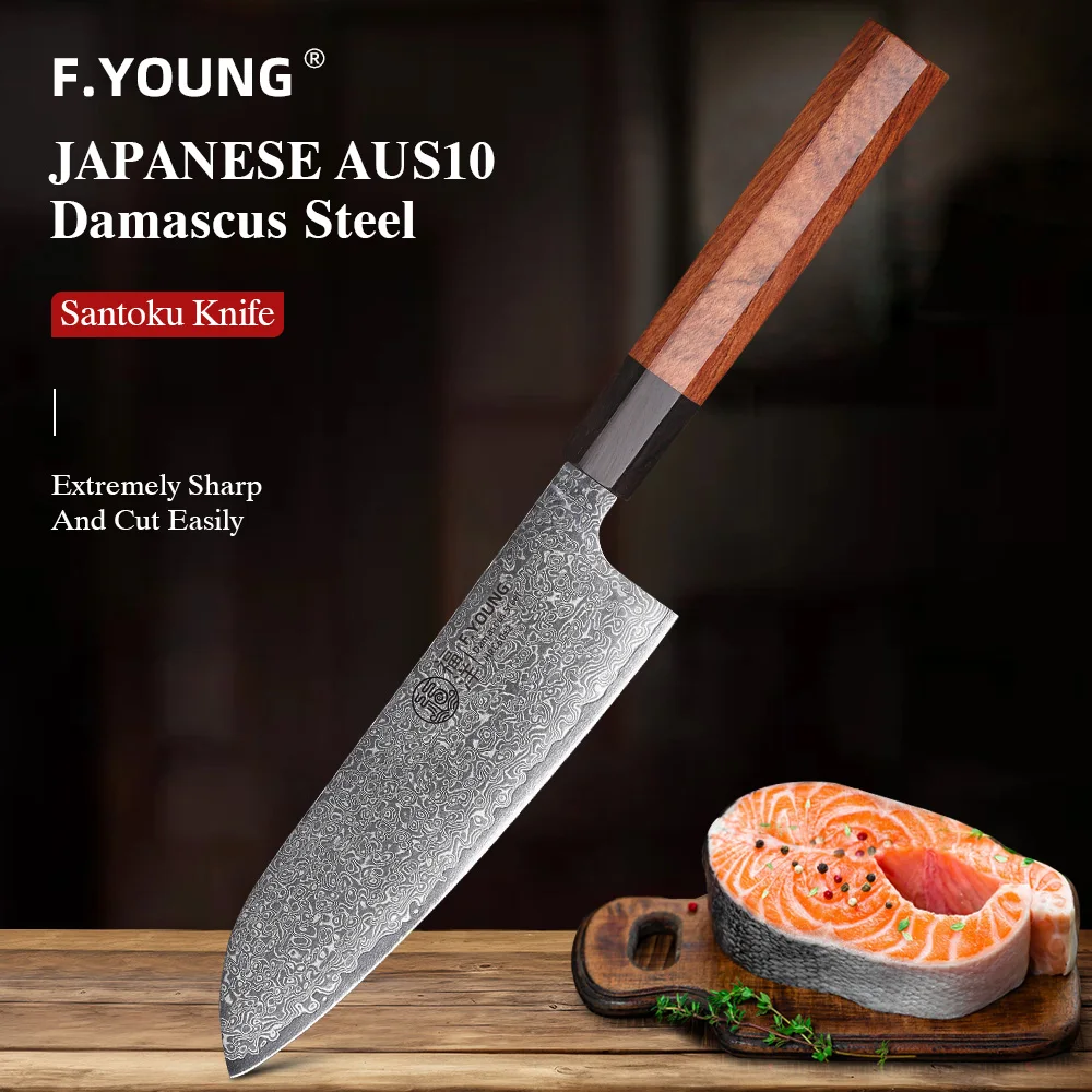 F.YOUNG 7 "japoński nóż Santoku stal damasceńska profesjonalny nóż szefa kuchni kuchnia mięso tasak do warzyw ręcznie robione narzędzia kuchenne