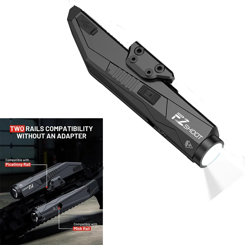 

EZshoot 1450 Lumens Flashlight Red Light Combo with Strobe Mode USB Rechargeable Compatible with Picatinny & M-lok Rail