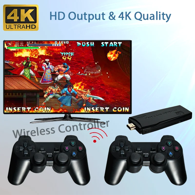 4K HD فيديو 64GB لعبة وحدة التحكم 2.4G وحدة تحكم لاسلكية مزدوجة ل PS1/FC/MD ريترو TV Dendy لعبة وحدة التحكم 10000 ألعاب عصا