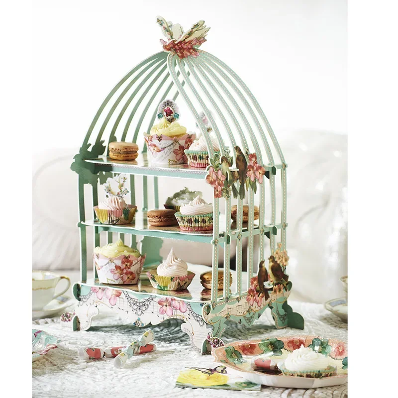 Paper Cake Stand Mint Green Flower Dessert Cardboard Stand Tea Time Candy Dish Summer Baby Shower Party Supplies 3 Tier