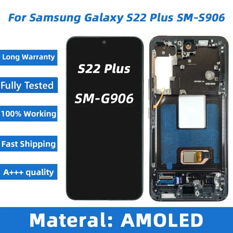 Super AMOLED 5G S22 Ultra S908 LCD For Samsung Galaxy S22/S22Plus 5G Display Touch Screen Digitizer S22 S901 S22+S906 With Frame