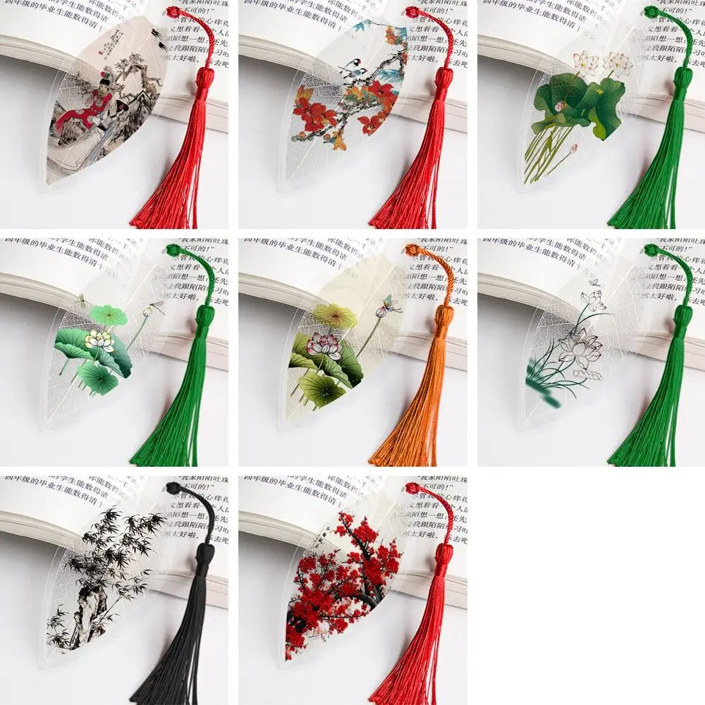 Pretty Plastic Landscape Painting Bookmarks Colorful Chinese Archaic Bookmarks Leaf Vein Bookmark Friends