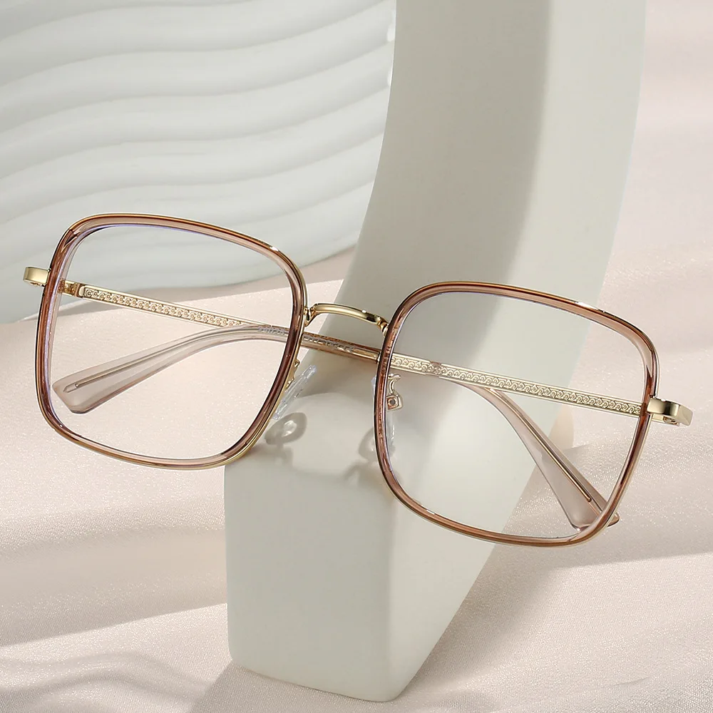 

ZML anti-blue glasses retro square large frame plain glasses frame can be matched with myopia glasses frame