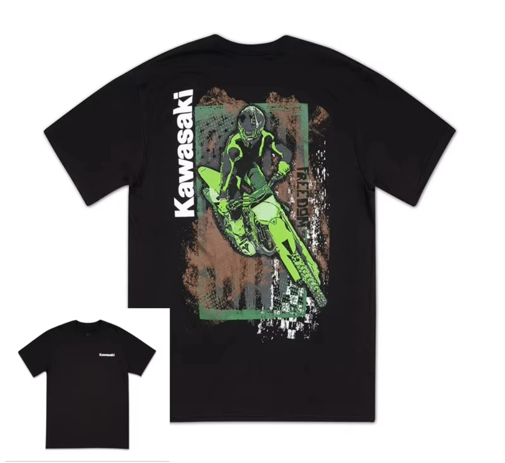 

2025-26, новая летняя бестселлерная футболка с зеркалом Kawasaki Ninja для езды на мотоцикле, свободная повседневная хлопковая рубашка с круглым вырезом и коротким рукавом