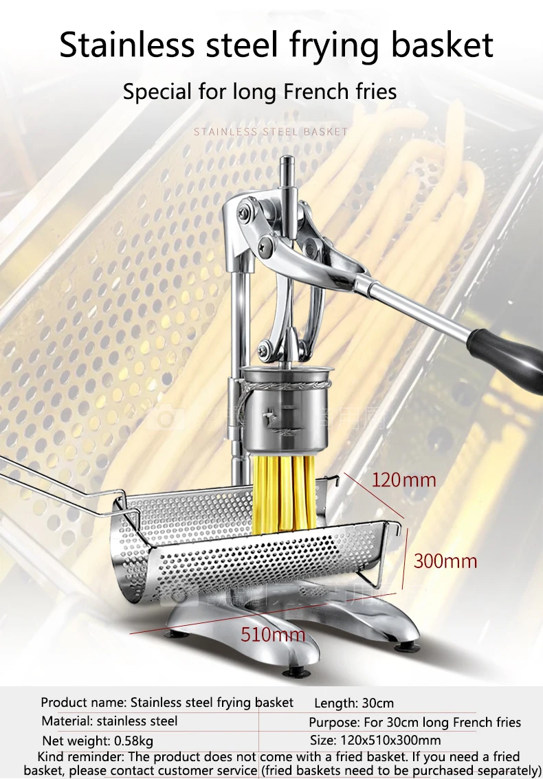 Stainless Steel Long Potato Slicer Machine, Potato Cutter, Special for Long French Fries without Frying Basket, 30cm