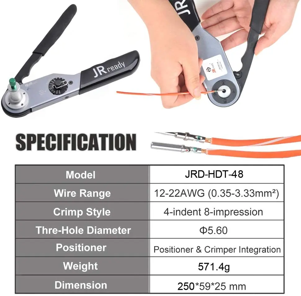 JRready JST2109S JRD-HDT-48 Crimper Kit with ACT-WS30 Wire Stripper & G454 Gage & DRK-RT1 Removal Tool Work with DT,DTM,DTP
