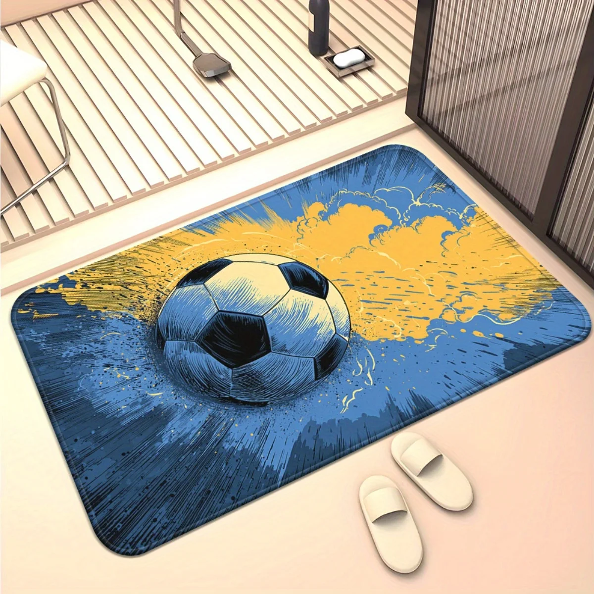 قطعة واحدة من ممسحة كرة القدم المصنوعة من الألياف الدقيقة الماصة غير القابلة للانزلاق - مسافة جريئة مطبوعة عالية الدقة، حصيرة بوليستر قابلة للغسل في الغسالة للسرير