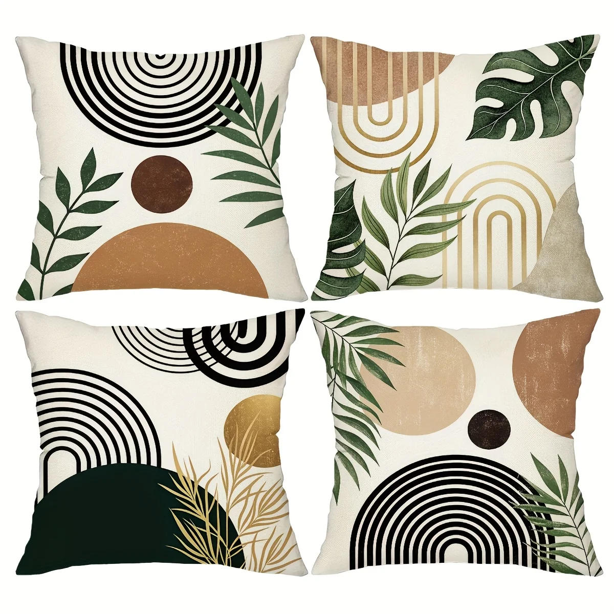 Minimalist Boho Style Pillow Covers, Geometric Arch & Tropical Plant Print Cushion Cases Cozy Home Decor for Bedroom Living Room