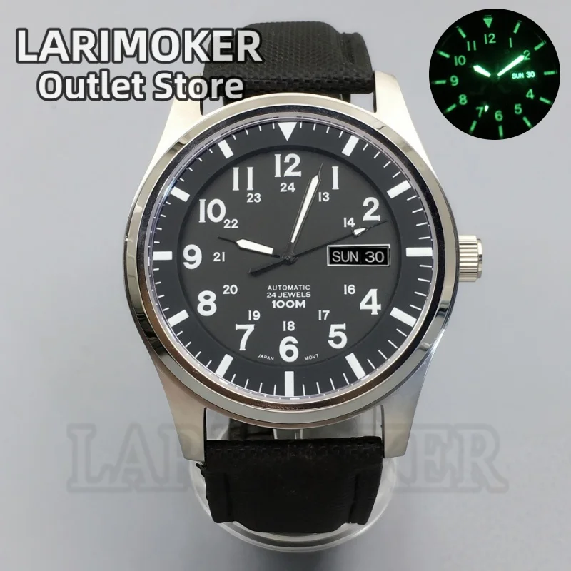 LARIMOKER 42mm Men's Automatic Mechanical Watch Arabic Numeral Dial Leather Strap Fits NH36 Movement Sapphire Glass Waterproof