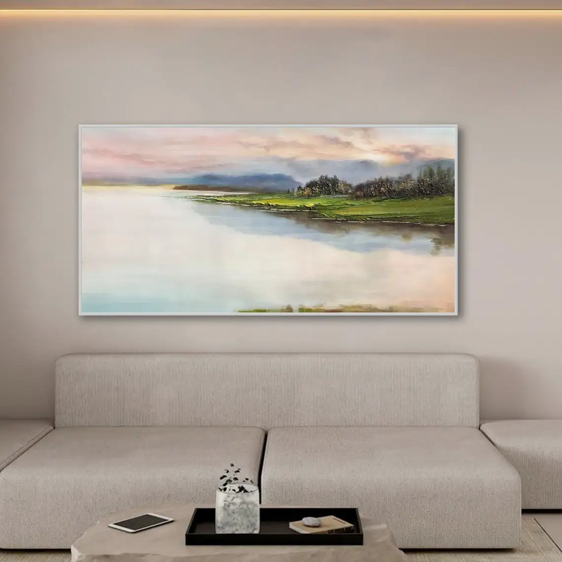 

3D River Handmade Oil Painting on Canvas Textured Wall Art Custom Wall Art Green River Painting Spring Wall Decor Living Room