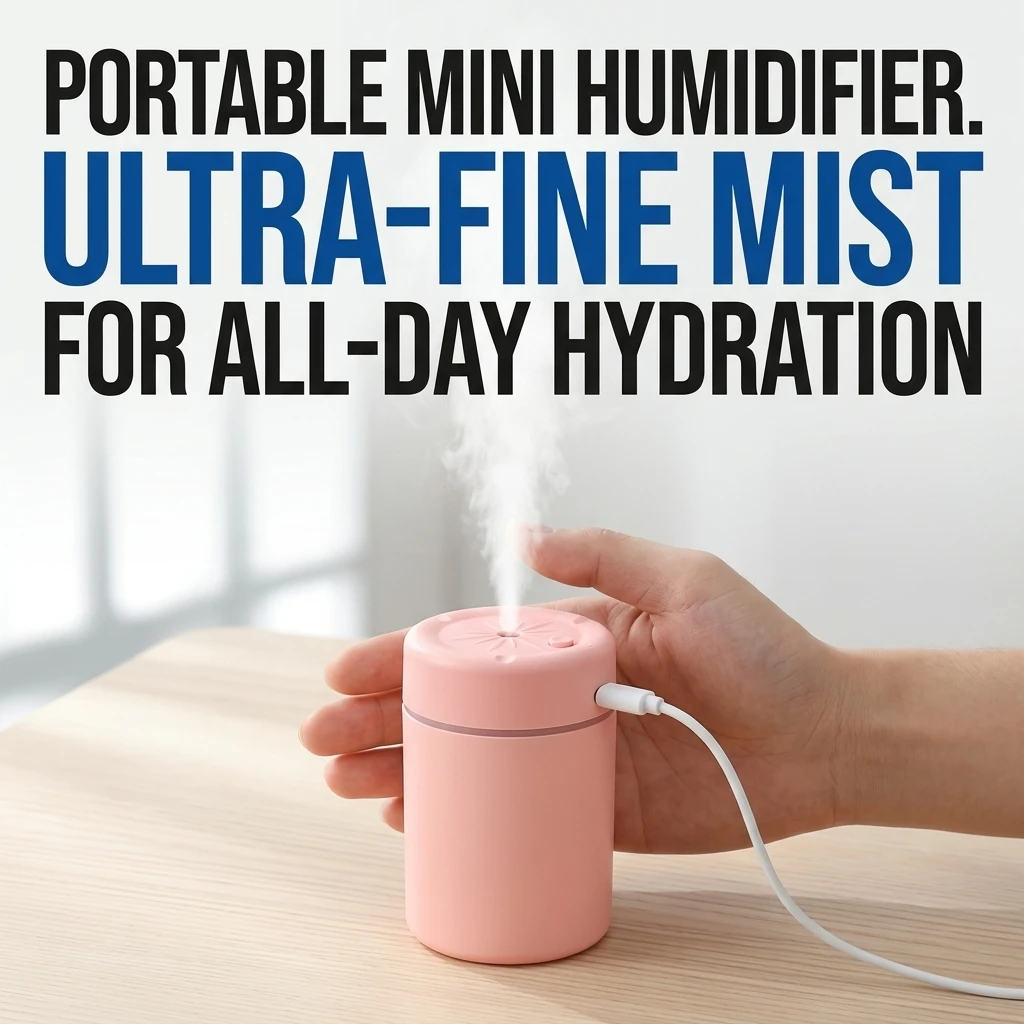 HONSUN USB Mini Portable Humidifier with LED Light, Indoor Room Humidifier, Quiet Cool Mist desktop Humidifier for Bedroom Office Travel, USB Powered Night Light Humidifier
