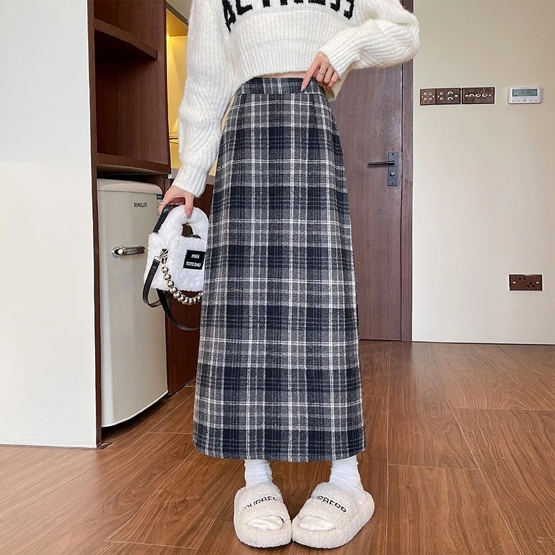 TFETTERS  Red Plaid Woolen Midi Skirts for Women Thick Warm Wool Skirt Autumn Winter Vintage  Jubilance Christmas Clothes
