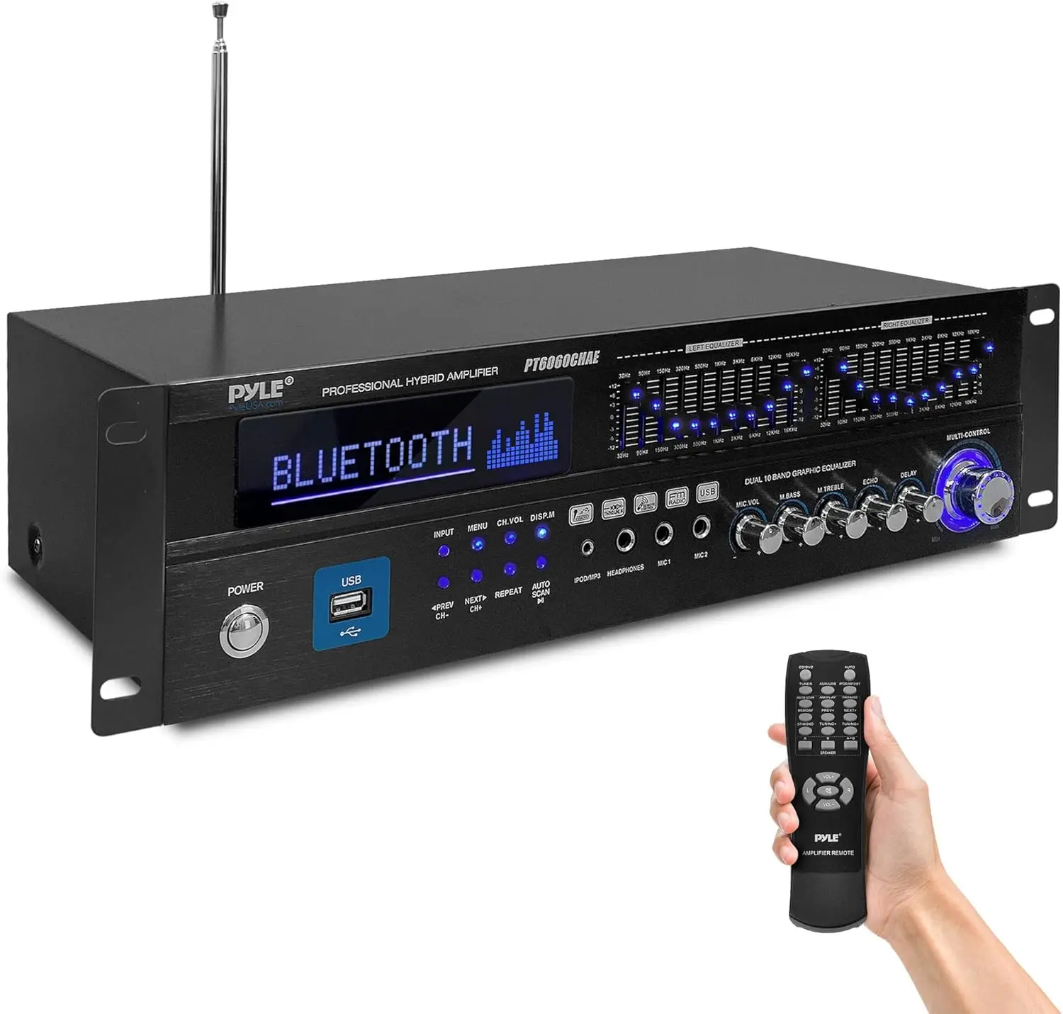 6-Channel 2000W Home Audio Rack Mount Stereo Power Amplifier Receiver w/ Radio, USB/AUX/RCA/Mic, Optical/Coaxial