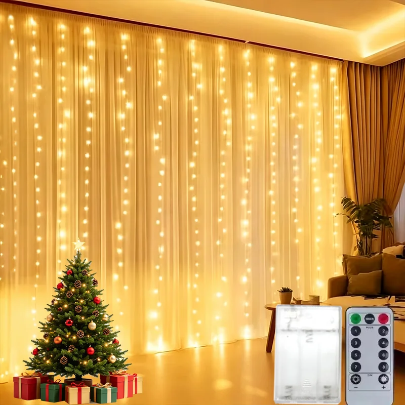 Battery Box LED Curtain Light Indoor Fairy Tale Curtain Light for Bedroom Background Window Wall Holiday Lighting Christmas Deco