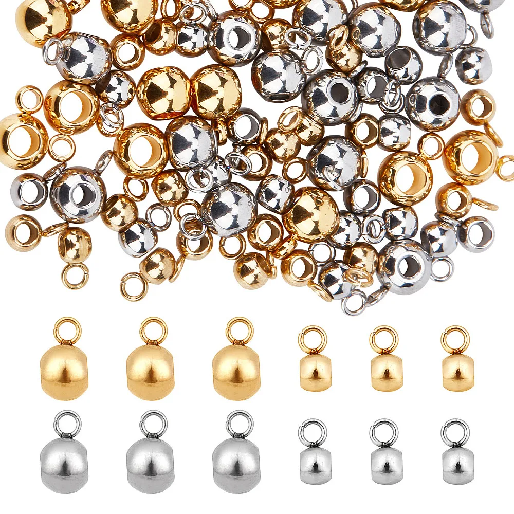 1 Box 80Pcs 4 Styles Stainless Steel Bail Beads with Charm Loop Bails Hanger Links Bail Beads Loose Spacer Rondelle Bail Beads